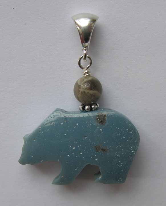 Leland Blue Stone Bear Pendant on Silver